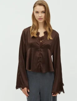 frakment Saibea LS-F Bluse - Mørkebrun Dark Brown Discount