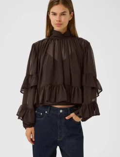 gestuz GZmio Bluse - Mørkebrun Dark Brown Clearance