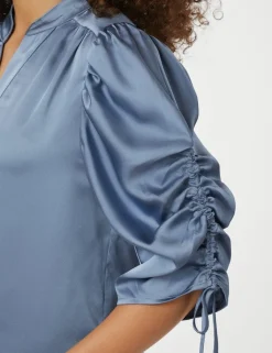 neo noir Alvira Drapy Satin Bluse - Blå blue Sale