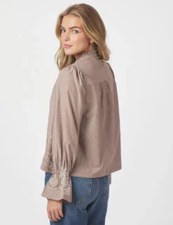 neo noir Amara Striped Emb Bluse - Camel camelcolour Best