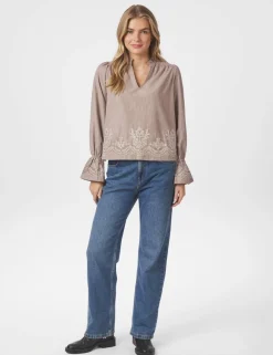 neo noir Amara Striped Emb Bluse - Camel camelcolour Best