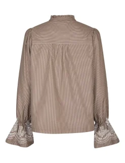 neo noir Amara Striped Emb Bluse - Camel camelcolour Best