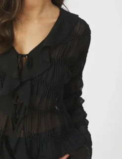 neo noir Anika Crepe Chiffon Bluse - Sort black New