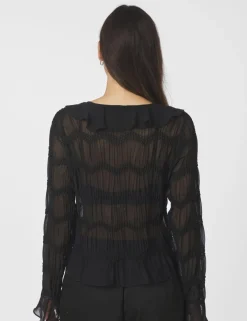 neo noir Anika Crepe Chiffon Bluse - Sort black New