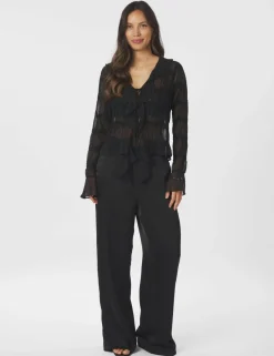 neo noir Anika Crepe Chiffon Bluse - Sort black New