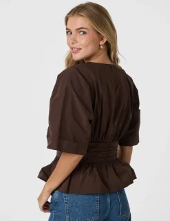 neo noir Annegret Poplin Bluse - Brun brown Outlet