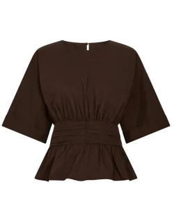 neo noir Annegret Poplin Bluse - Brun brown Outlet