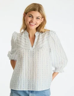 neo noir Carlie Flower Stripe Bluse - Blå blue Best