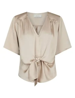 neo noir Casadia Heavy Sateen Bluse - Sand beige Online
