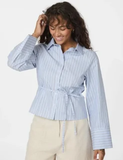 neo noir Clarida Stripe Skjorte - Lyseblå light blue