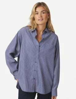 neo noir Dalma B Stripe Stone Skjorte - Mørkeblå Dark Blue Online