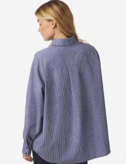 neo noir Dalma B Stripe Stone Skjorte - Mørkeblå Dark Blue Online