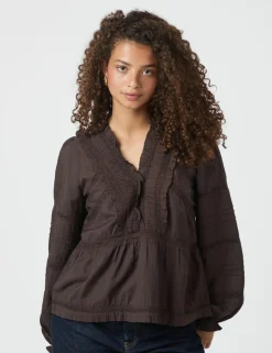 neo noir Elfie Bluse - Mørkebrun Dark Brown Clearance