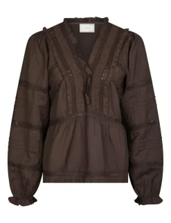 neo noir Elfie Bluse - Mørkebrun Dark Brown Clearance