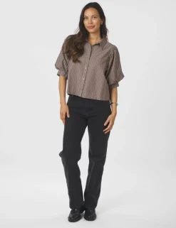 neo noir Etta Soft Stripe Stone Skjorte - Brun brown New