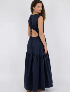 neo noir Eysha Poplin Kjole - Mørkeblå Dark Blue Clearance