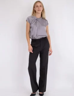 neo noir Fleur Drapy Satin Bluse - Grå grey Best