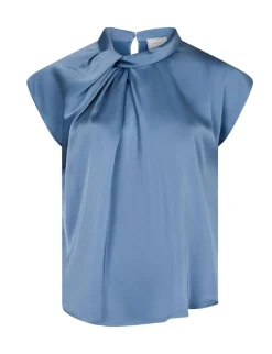 neo noir Fleur Drapy Satin Bluse - Blå blue New