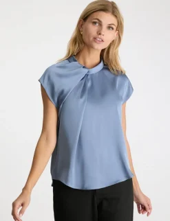 neo noir Fleur Drapy Satin Bluse - Blå blue New