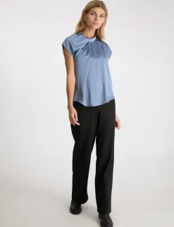 neo noir Fleur Drapy Satin Bluse - Blå blue New