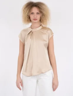 neo noir Fleur Drapy Satin Bluse - Sand beige