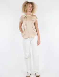 neo noir Fleur Drapy Satin Bluse - Sand beige