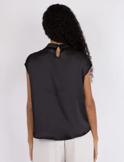 neo noir Fleur Drapy Satin Bluse - Sort black New