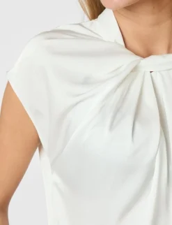 neo noir Fleur Drapy Satin Bluse - Hvid white New