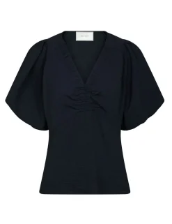 neo noir Irina Structure Bluse - Mørkeblå Dark Blue Discount