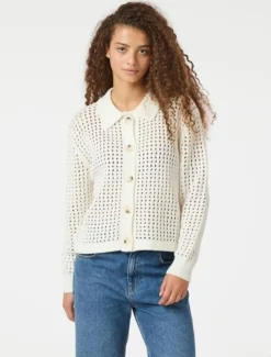 neo noir Laurana Crochet Cardigan - creme Outlet