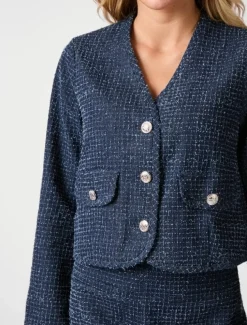 neo noir Manua Denim Structure Blazerjakke - Mørkeblå Dark Blue Discount