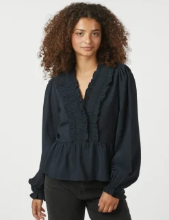 neo noir Melfy Structure Bluse - Mørkeblå Dark Blue Best