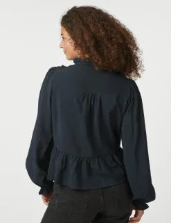 neo noir Melfy Structure Bluse - Mørkeblå Dark Blue Best