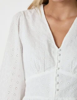 neo noir Neroni Embroidery Bluse - Hvid white New