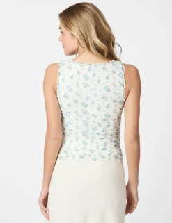 neo noir Nicolla Mesh Botanical Top - Lyseblå light blue Discount