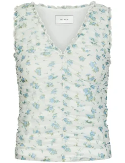 neo noir Nicolla Mesh Botanical Top - Lyseblå light blue Discount