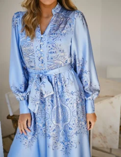 neo noir Nova Paisley Border Kjole - Lyseblå light blue Hot