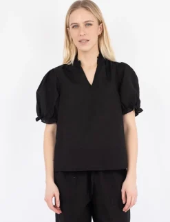 neo noir Odesa Linen Bluse - Sort black Outlet