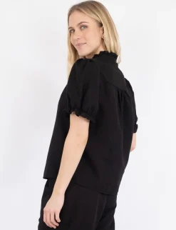 neo noir Odesa Linen Bluse - Sort black Outlet