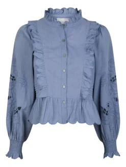 neo noir Petrine Embroidery Skjorte - Blå blue New