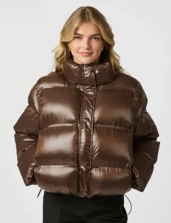neo noir Rhea Shiny Pufferjakke - Mørkebrun Dark Brown New