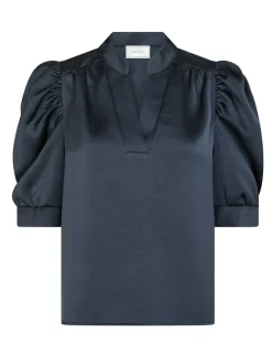 neo noir Roella Heavy Sateen Bluse - Mørkeblå Dark Blue Discount