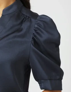 neo noir Roella Heavy Sateen Bluse - Mørkeblå Dark Blue Discount