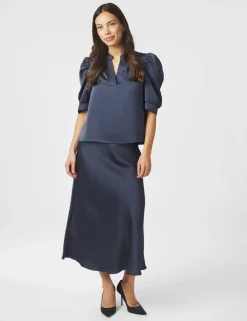 neo noir Roella Heavy Sateen Bluse - Mørkeblå Dark Blue Discount