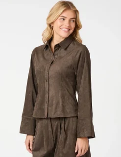 neo noir Rosa Faux Suede Skjorte - Brun brown Best