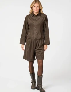 neo noir Rosa Faux Suede Skjorte - Brun brown Best