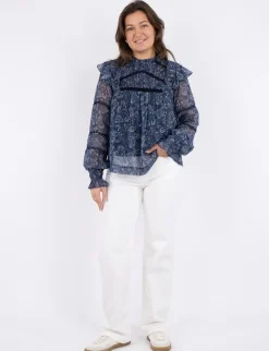 neo noir Sarna Pure Paisley Bluse - Blå blue Clearance