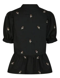 neo noir Savy Flower Emb Bluse - Sort black Hot