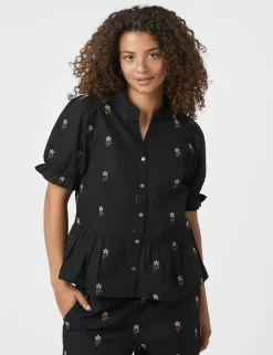 neo noir Savy Flower Emb Bluse - Sort black Hot
