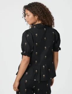neo noir Savy Flower Emb Bluse - Sort black Hot